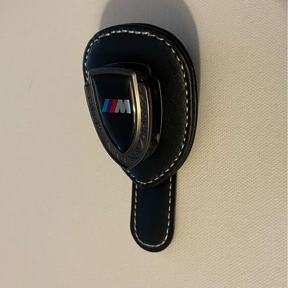 BMW Motorsports Logo Sunglass Holder for Car Black PU Leather NWT - Picture 8 of 11